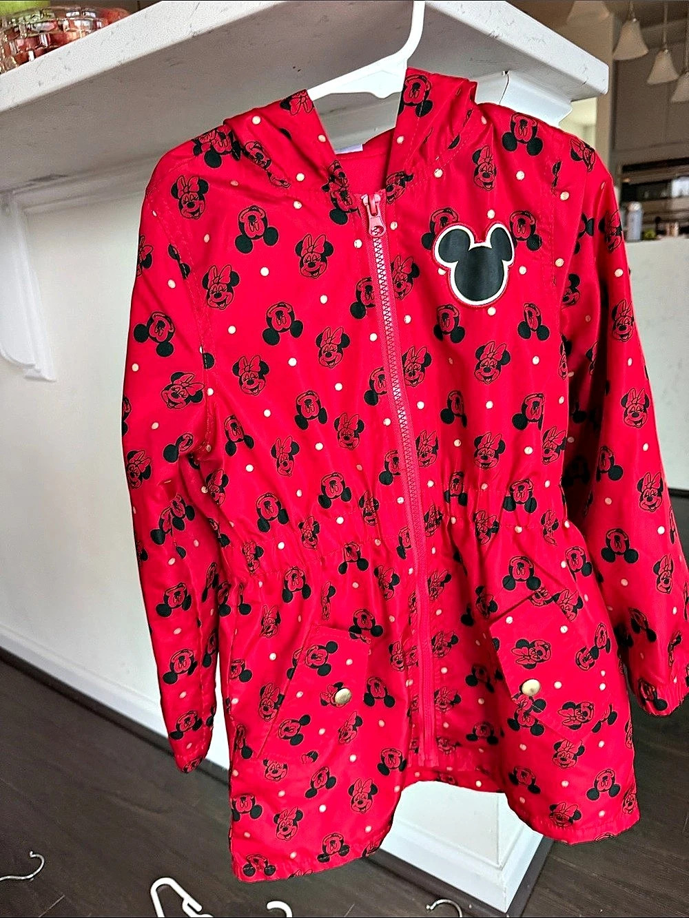 Disney Minnie Mouse Red Hooded Raincoat with Gold Bow Red & Black Rain Jacket